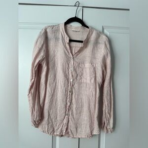 Suzy D London Linen Light Pink Peach Button-Up Shirt Sz Large